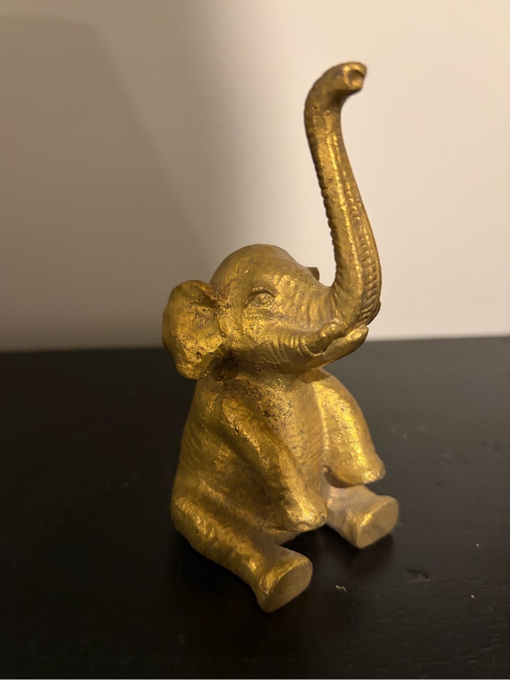 Gold Elephant Figurine - Raised Trunk Decorative Accent